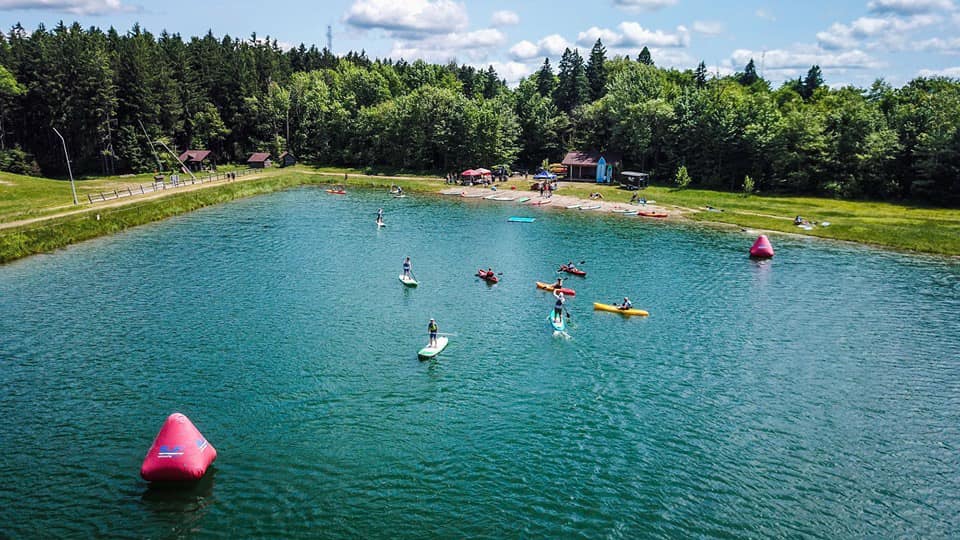 Summer paddling event on the lake near Ellicottville