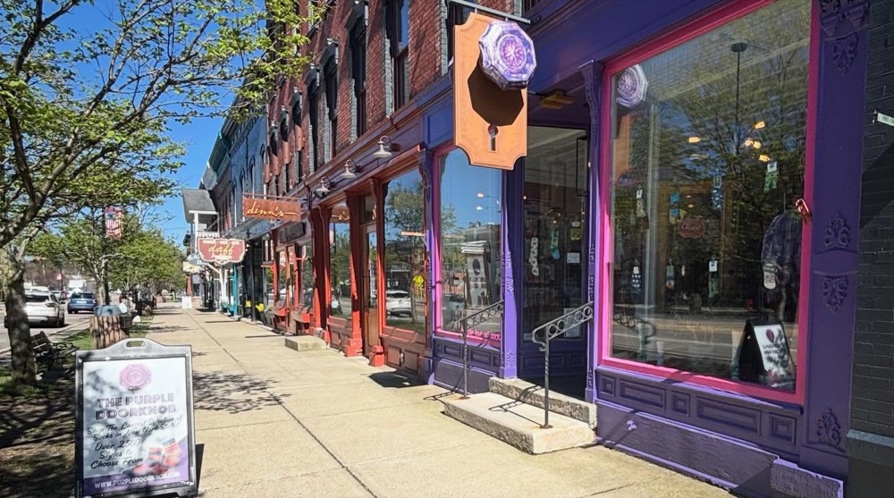 Purple Doorknob on Washington Street in Ellicottville, NY